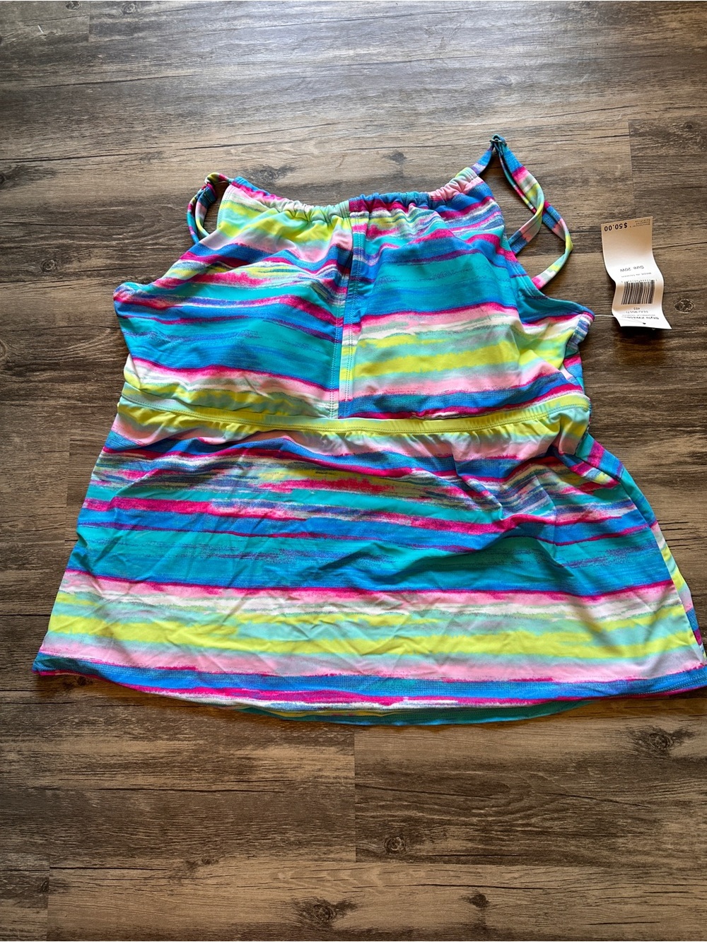 Striped Women’s Swim Tank Top in Teal, Pink & Yellow size 20